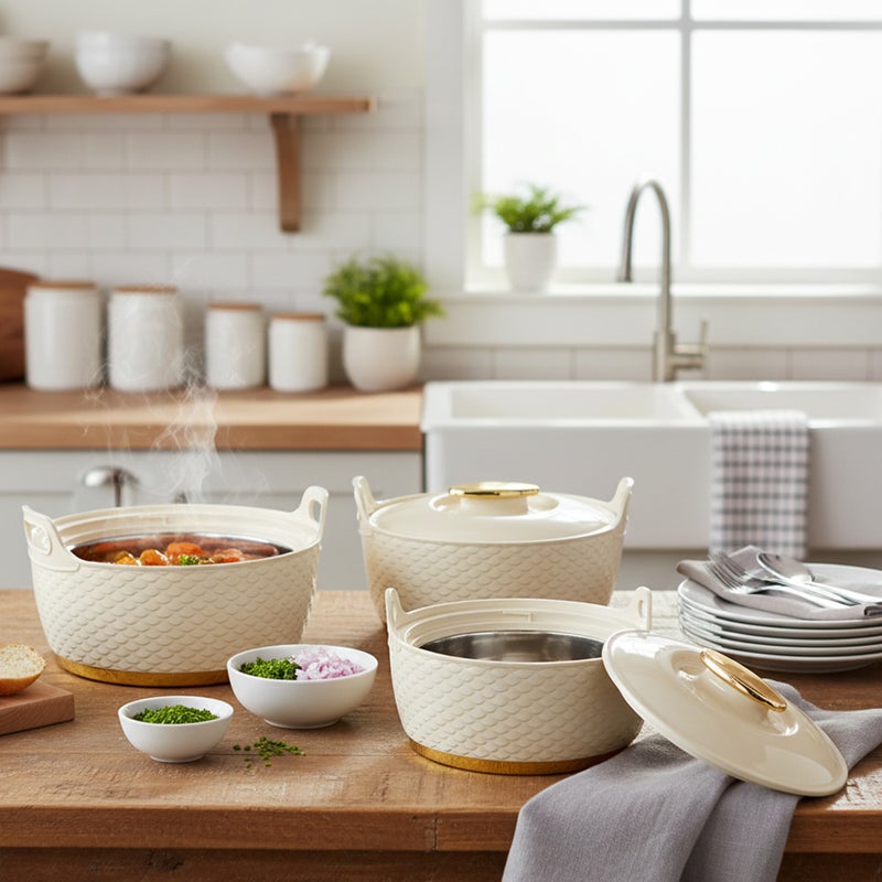 Asian Majestic Gold Cass Dlx Set3 (1500+2500+3500) - Assorted | Super PU Insulation Hot Pot with Stainless Steel Inner Casing | Serving Dishes with Lids | Hot Food Storage Container & Warmers - Image 4